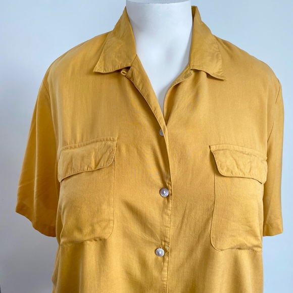 Vintage 90s Y2K mustard marigold silk blouse 1X - Picture 3 of 9